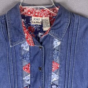 Koret City Blues Floral Triangle‎ Denim Shirt, Sz XL